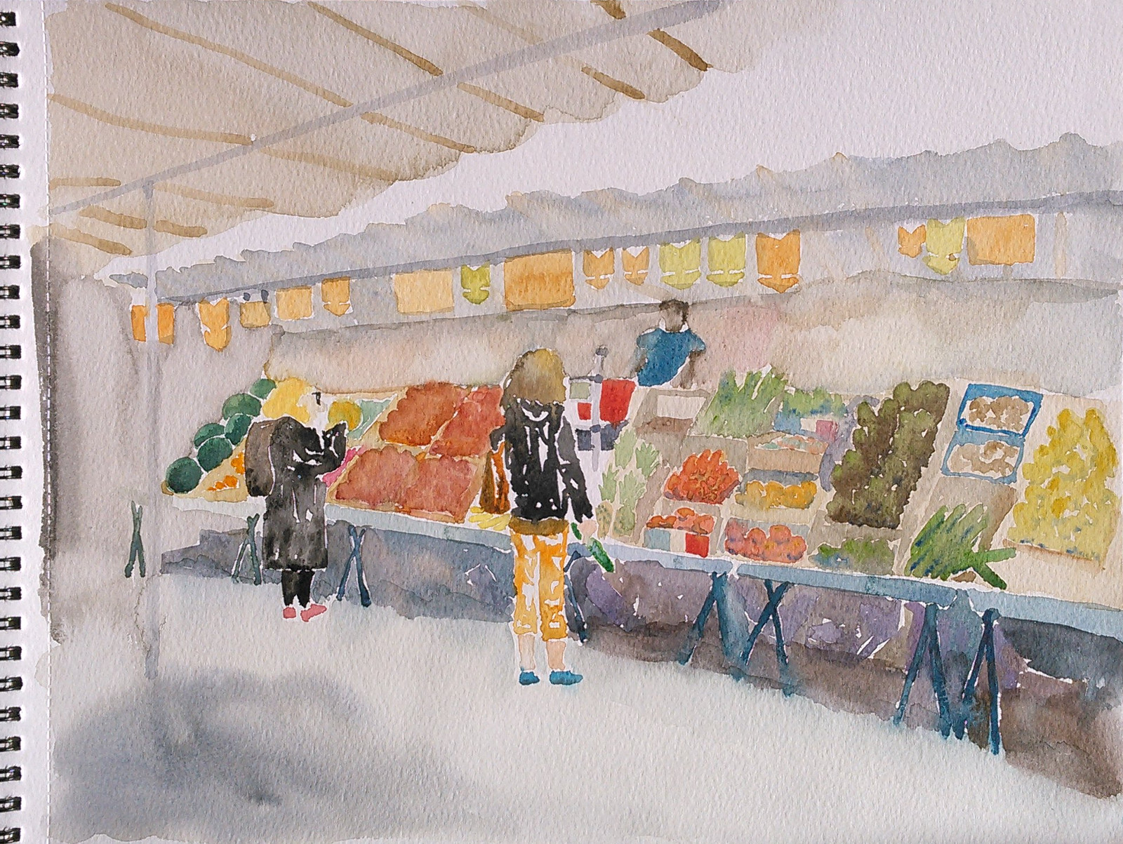 Watercolor at the Maubert market