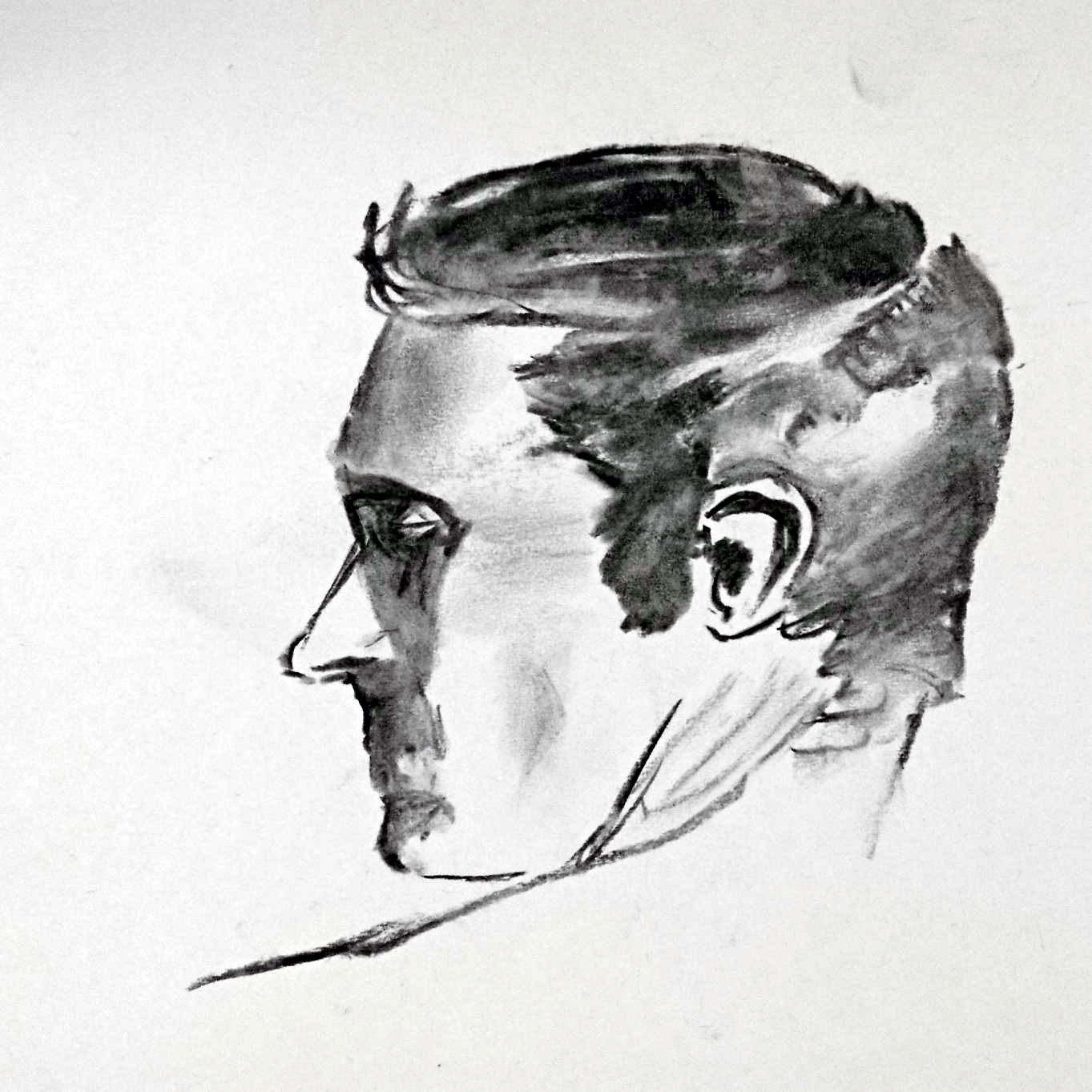 charcoal drawing of a man's face looking to the left