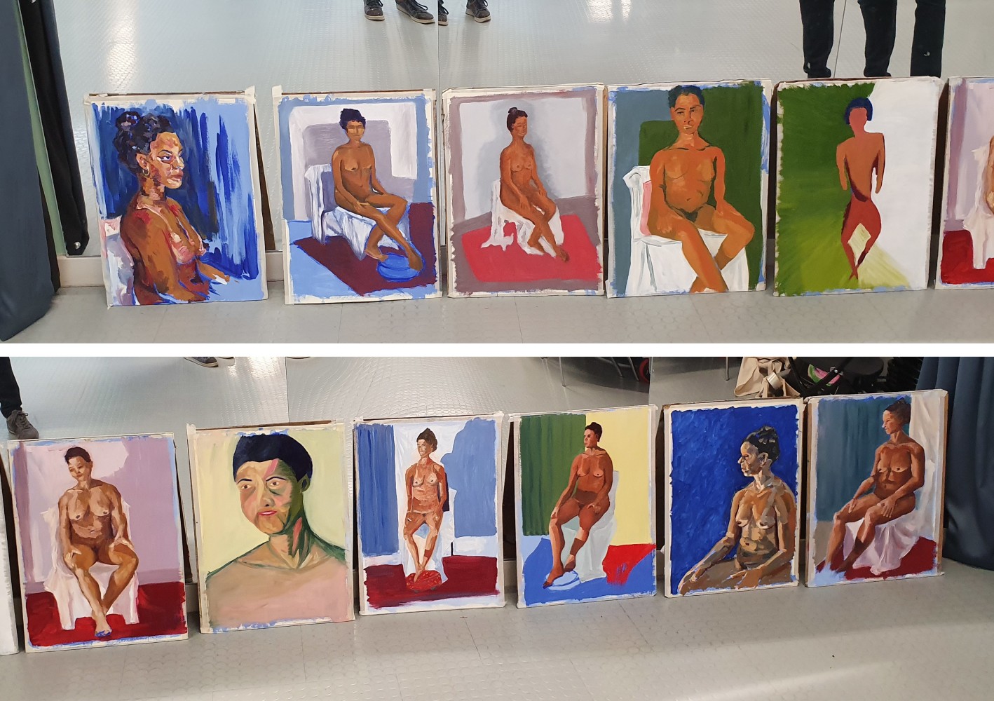 Paintings from all participants lined up