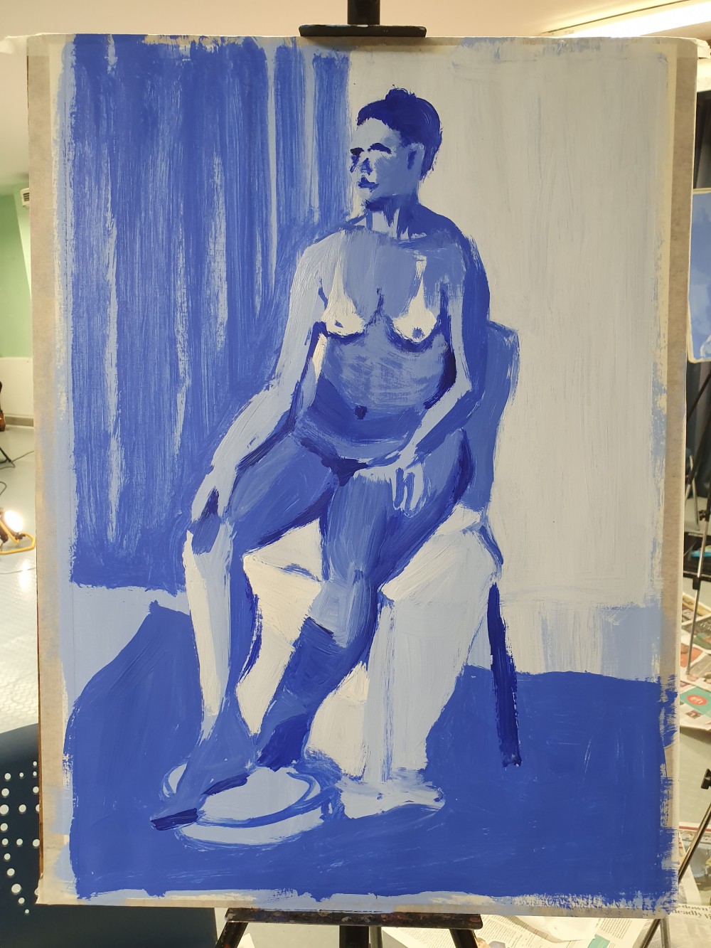 Tonal underpainting in shades of blue